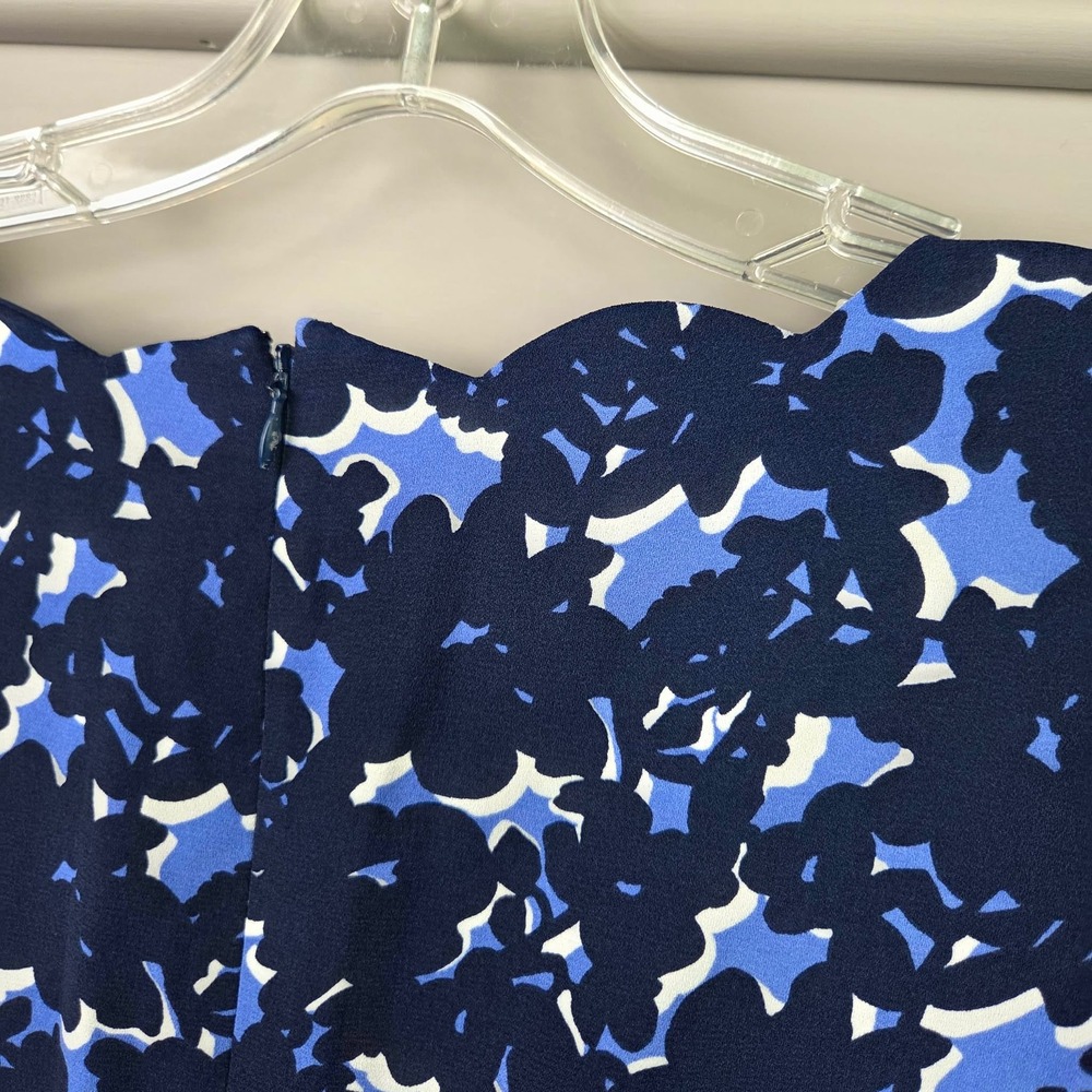 Talbots Blue Floral Scalloped Neck Sheath Dress 3/4 Sleeve Navy White Size 2 - Picture 14 of 16